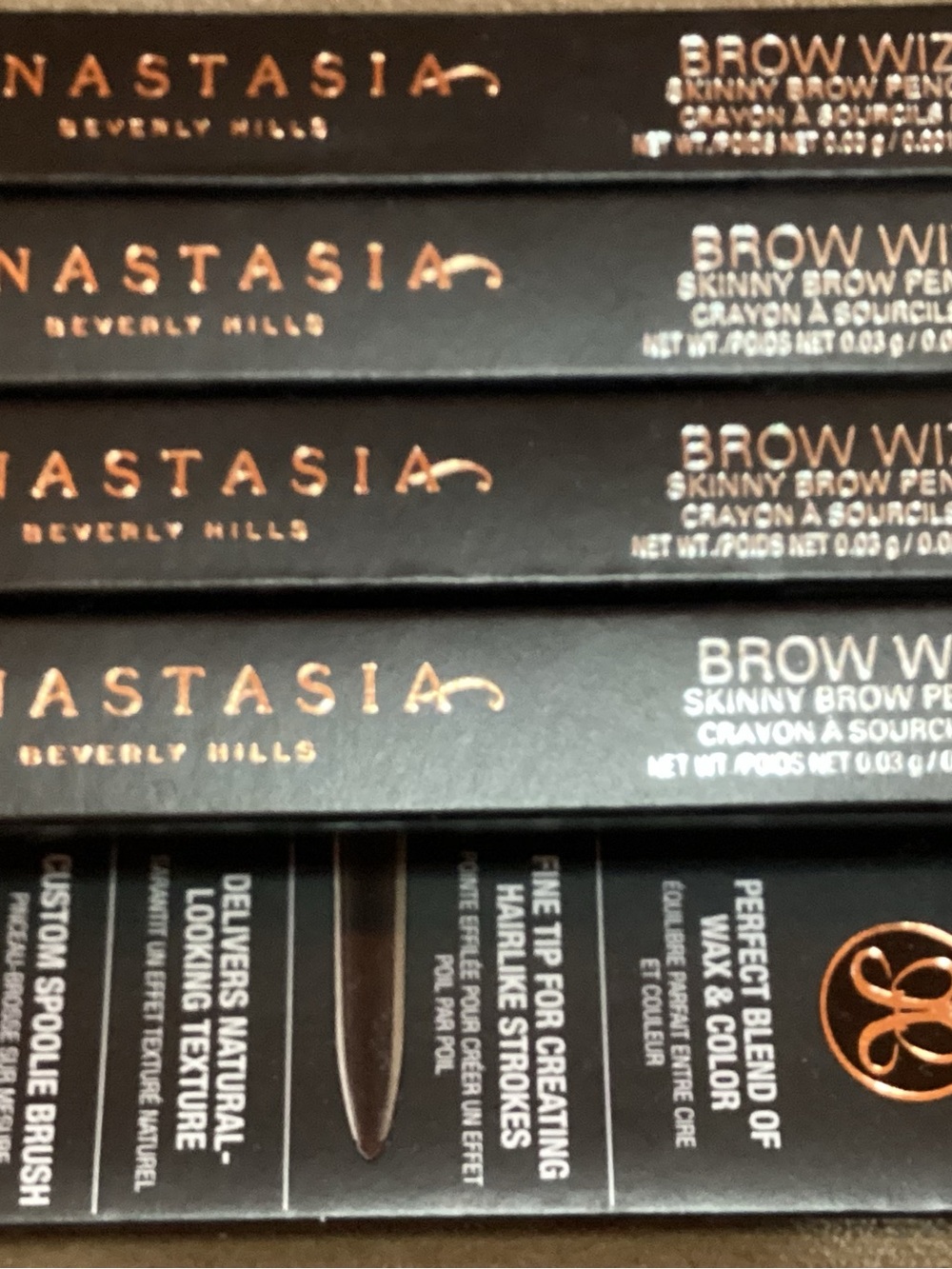 4 Anastasia Beverly Hills Brow Wiz Skinny Brow Pencil(.001oz)ea- ebony Color new